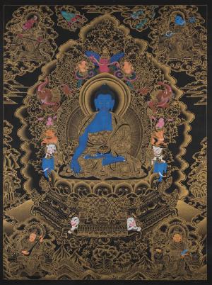 Black and Gold Style Medicine Buddha Thanka | Healing Buddha